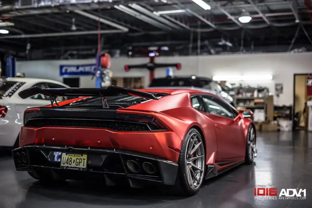 Satin Red Lamborghini Huracán With 1016 Aero And ADV.1 Wheels