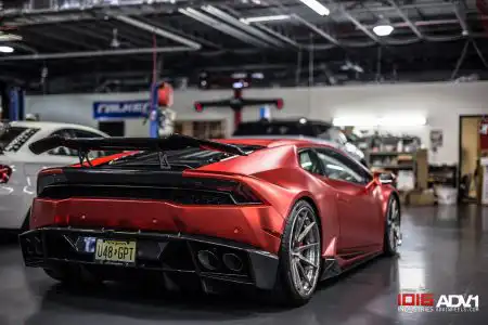 Satin Red Lamborghini Huracán With 1016 Aero And ADV.1 Wheels