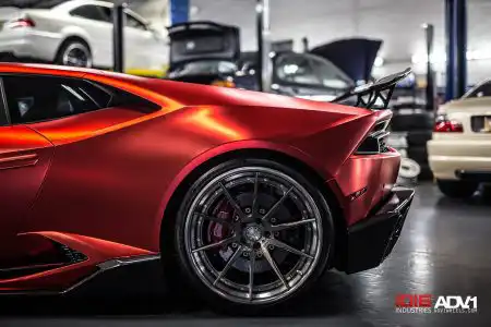 Satin Red Lamborghini Huracán With 1016 Aero And ADV.1 Wheels