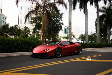 Matte Red Lamborghini Huracán With 1016 Industries Kit And ADV.1 Wheels Wallpaper