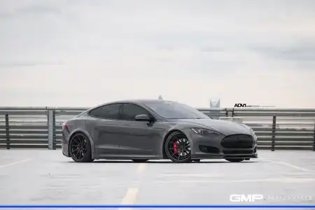 Nardo Gray Tesla Model S With ADV.1 Wheels Wallpaper