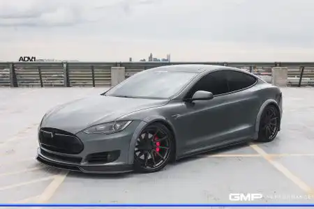 Nardo Gray Tesla Model S With ADV.1 Wheels Wallpaper