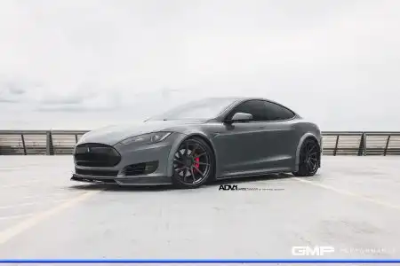 Nardo Gray Tesla Model S With ADV.1 Wheels Wallpaper