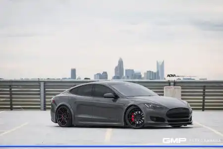 Nardo Gray Tesla Model S With ADV.1 Wheels Wallpaper