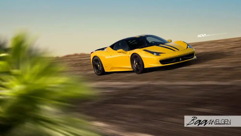 Yellow Ferrari 458 Italia Gets ADV.1 Wheels by Baan Velgen Wallpaper