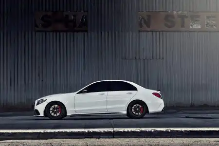 White Mercedes-Benz C63 AMG With Mode Carbon Aero Parts