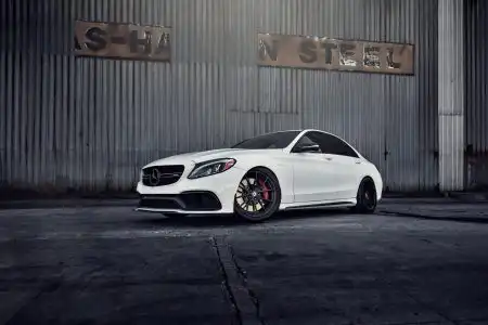 White Mercedes-Benz C63 AMG With Mode Carbon Aero Parts