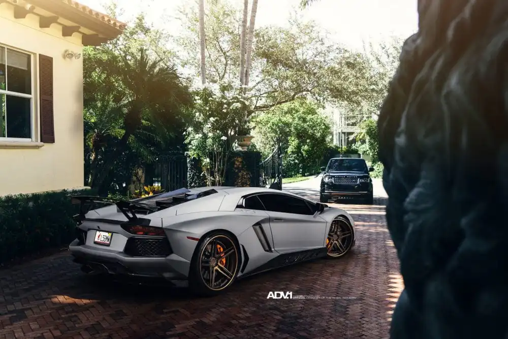 Matte Gray Aventador With ADV.1 Wheels And NOVITEC Carbon Fiber