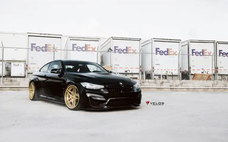 Black Sapphire Metallic BMW M4 On Gold Velos Designwerks Wheels