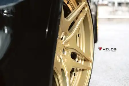 Black Sapphire Metallic BMW M4 On Gold Velos Designwerks Wheels Wallpaper