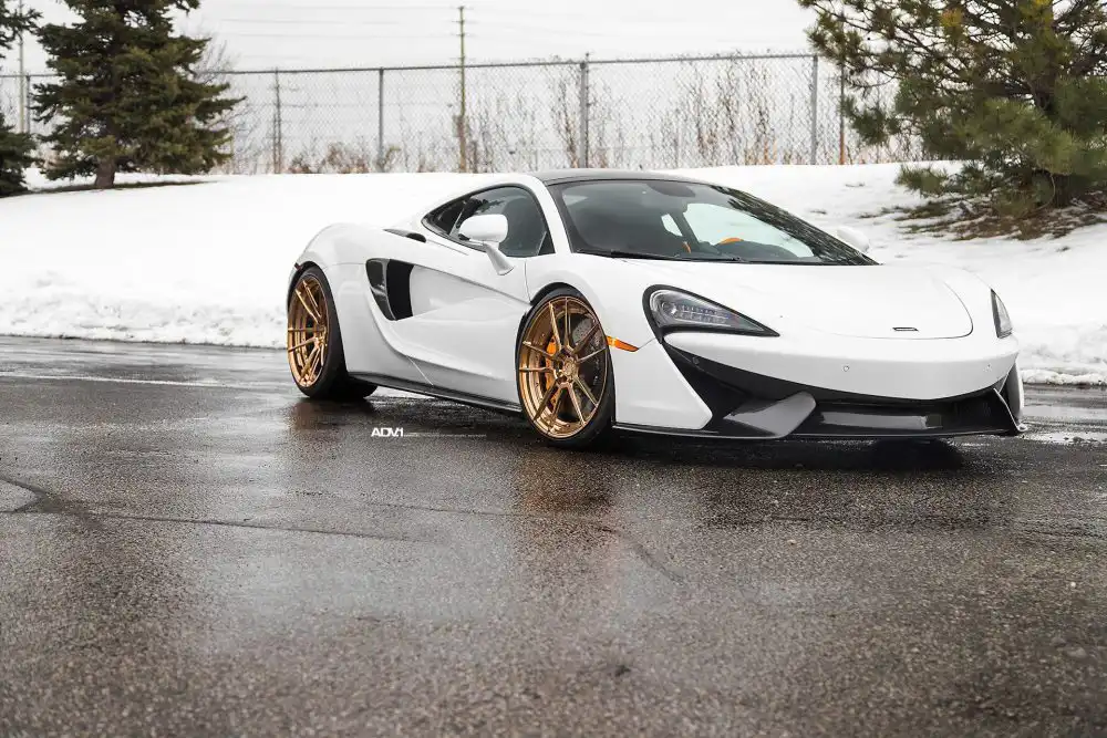 silica white mclaren 570s coupe aftermarket parts adv1 wheels bronze gold b