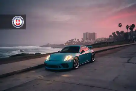 Miami Blue Porsche 991.2 GT3 with HRE C105 Wheels in Frozen Stone Bronze