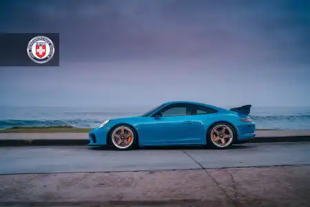 Miami Blue Porsche 991.2 GT3 with HRE C105 Wheels in Frozen Stone Bronze