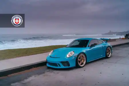 Miami Blue Porsche 991.2 GT3 with HRE C105 Wheels in Frozen Stone Bronze
