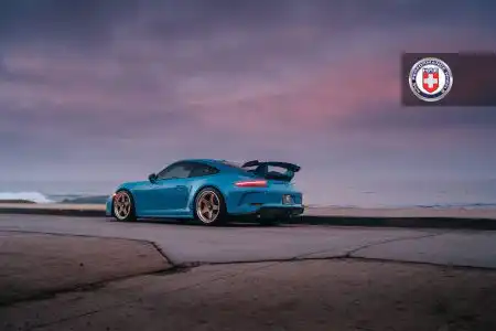 Miami Blue Porsche 991.2 GT3 with HRE C105 Wheels in Frozen Stone Bronze
