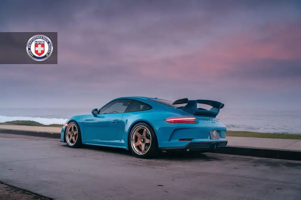 Miami Blue Porsche 991.2 GT3 with HRE C105 Wheels in Frozen Stone Bronze