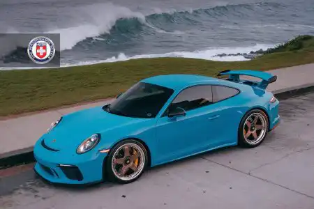 Miami Blue Porsche 991.2 GT3 with HRE C105 Wheels in Frozen Stone Bronze