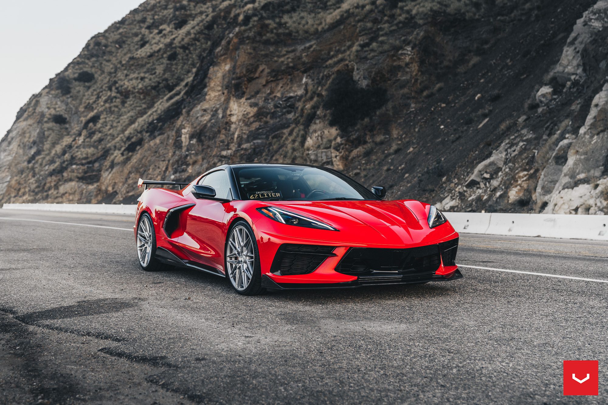 Photoshoot In The Canyons: Torch Red Chevrolet C8 Corvette – Vossen HF-7 Wheels