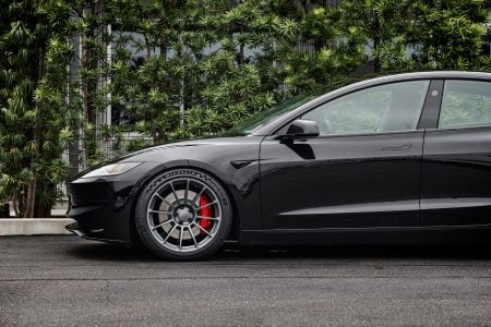 Black Tesla Model 3 Performance Silver grey 19 inch UP-03 wheels aggressive track stance lowered 1920px Image (1)