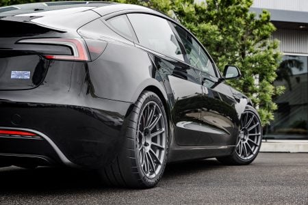 Black Tesla Model 3 Performance Silver grey 19 inch UP-03 wheels aggressive track stance lowered 1920px Image (12)