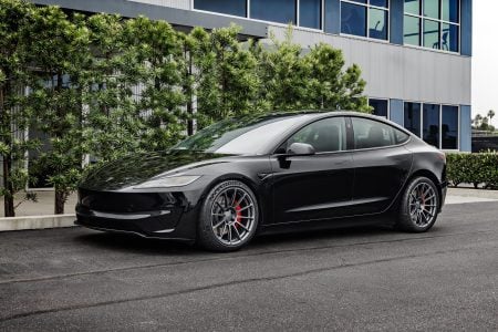 Black Tesla Model 3 Performance Silver grey 19 inch UP-03 wheels aggressive track stance lowered 1920px Image (2)