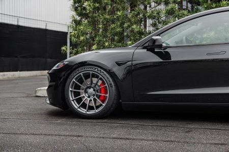 Black Tesla Model 3 Performance Silver grey 19 inch UP-03 wheels aggressive track stance lowered 1920px Image (7)