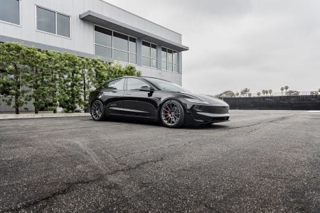 Black Tesla Model 3 Performance Silver grey 19 inch UP-03 wheels aggressive track stance lowered 1920px Image (9)