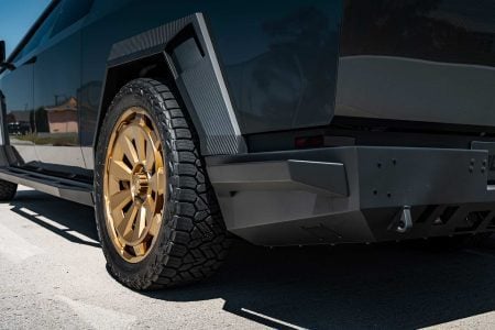 Magnesium Wrapped PPF Tesla Cybertruck UP Forged CYBRNOVA 24 Inch Satin Bronze Wheels UP INVINCIBLE steel body armor Unplugged Performance 4