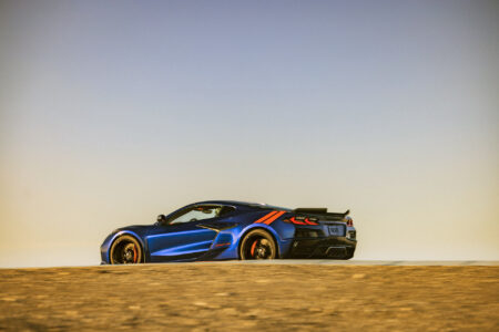 A rear 3/4 view of the 2027 Chevrolet Corvette Grand Sport in Ad
