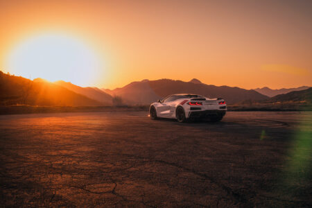 A wide rear view of the 2027 Corvette Grand Sport Launch Edition