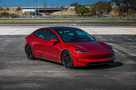 Ultra Red Tesla Model 3 Highland on UP-RW FF 19-inch Wheels by Unplugged Performance