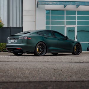 A Matte Dark Sage Tesla Model S With Unplugged Performance UP-03 Wheels